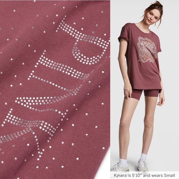 VS Pink SET Just Be Kind Graphic Tee & Morning Rose Shine Cotton Biker Shorts - Picture 4 of 13